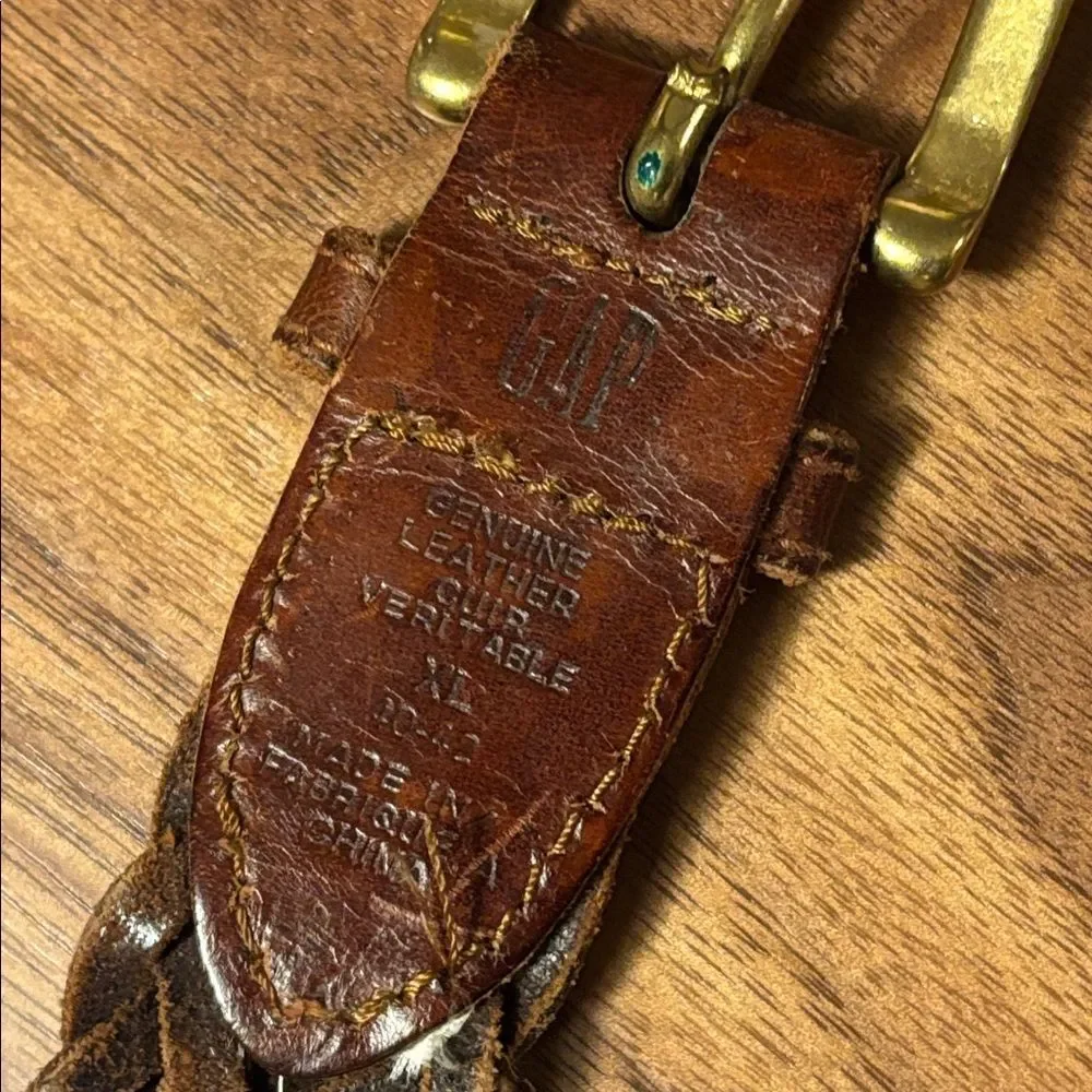 Vintage Gap Braided Leather Belt with Brass Buckle - XL